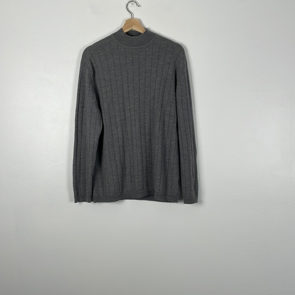 JF J. Ferrar men's long sleeve gray crew neck sweater pure merino wool sweater M